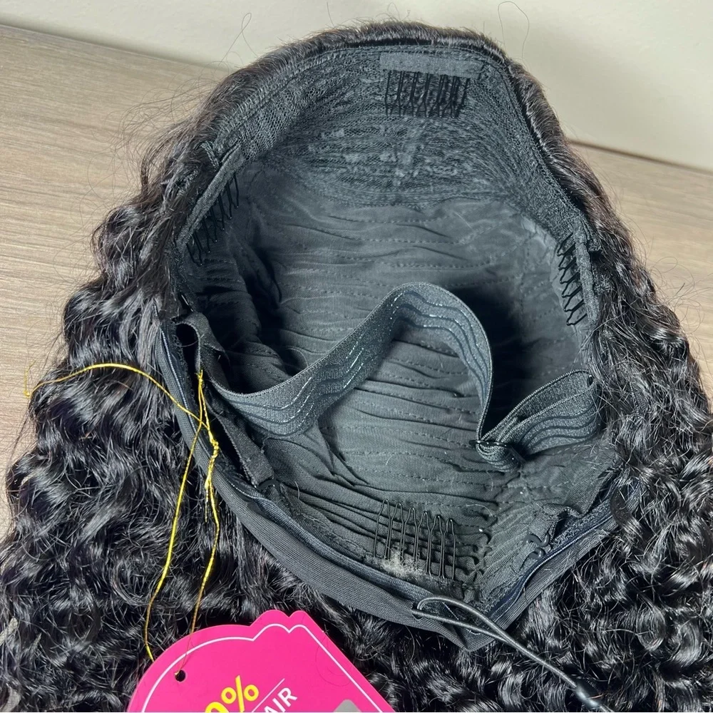 Natural Black Kinky Curly Human Hair 26 Inch Glueless Half Wig